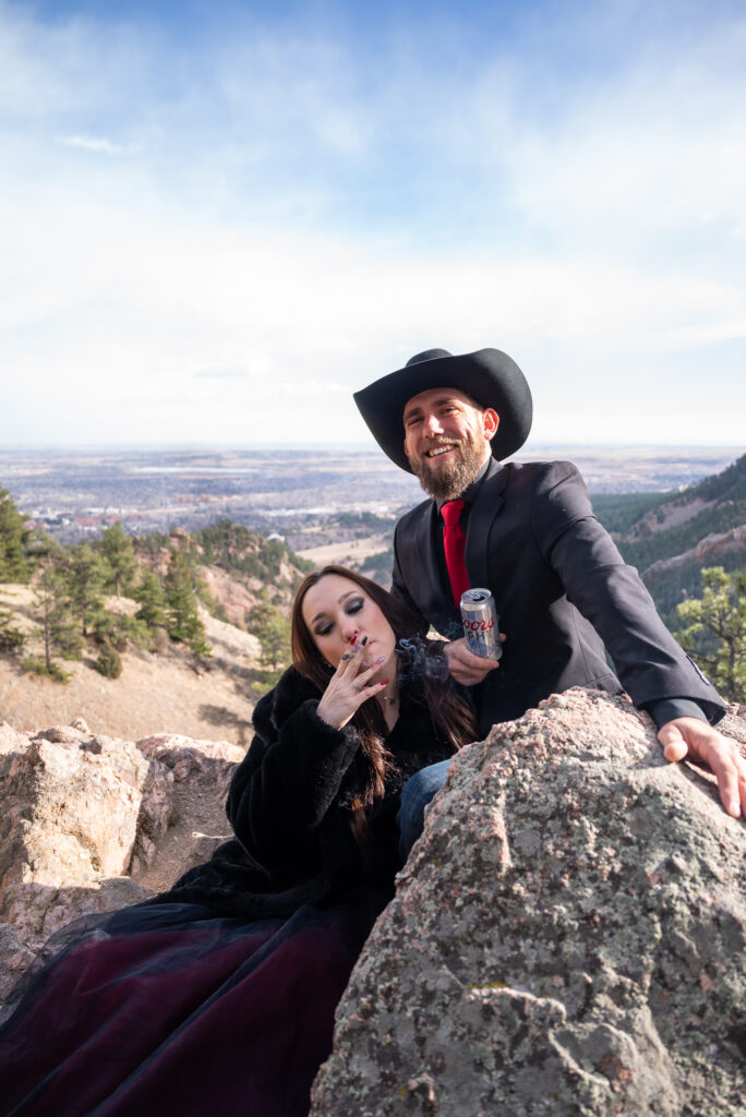 couple sparks a celebratory joint after getting eloped in Boulder. 